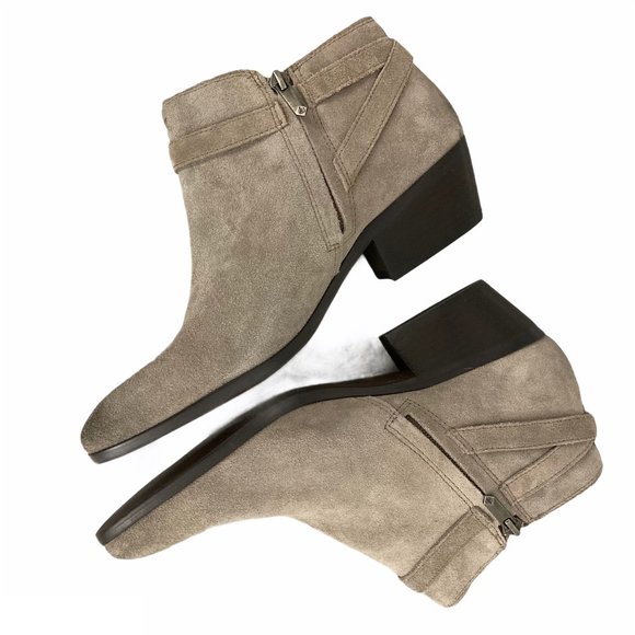 Sam Edelman Pirro Suede Ankle Booties Putty Size 9 Stacked Heel - Picture 4 of 9
